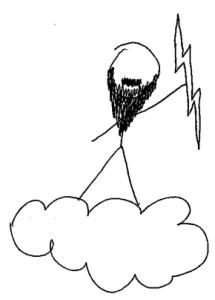 The Good Book Bearded Man standing on Cloud with lightning