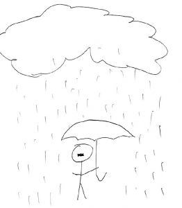 Short and Sweet Man under umbrella in the rain